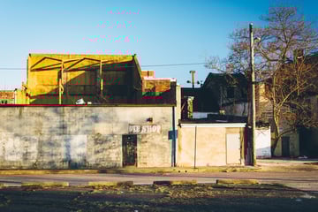 Run down building on a street corner